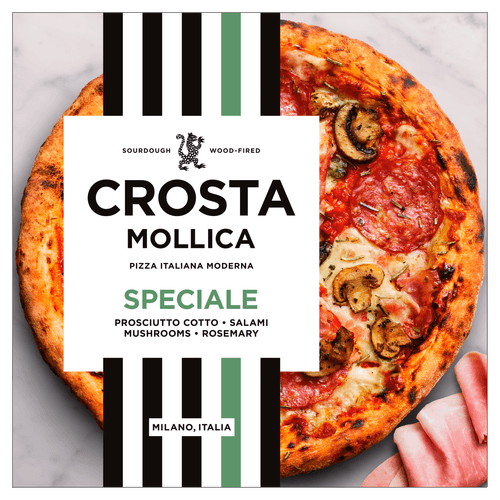 Foto van Crosta & Mollica Pizza speciale op witte achtergrond