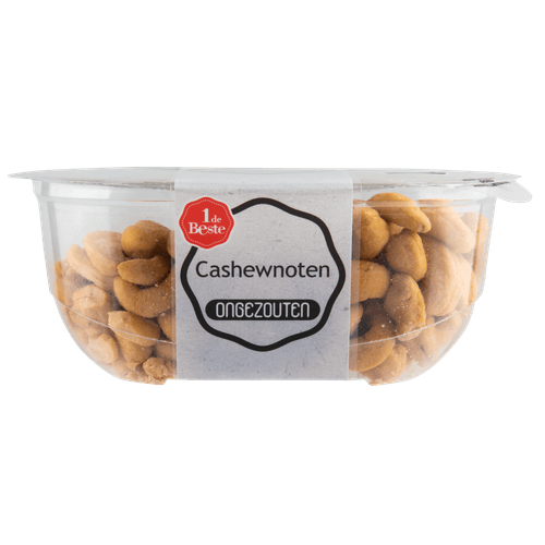 Foto van 1 de Beste Cashewnoten ongezouten op witte achtergrond