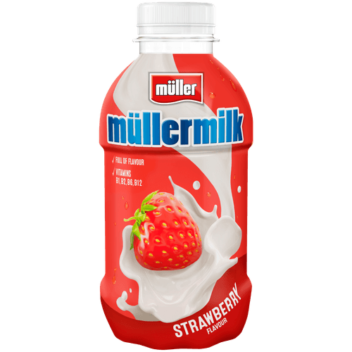 Foto van Müllermilk aardbei op witte achtergrond