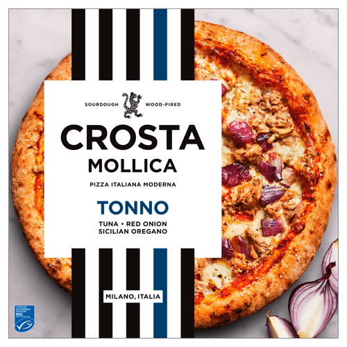 Foto van Crosta & Mollica Pizza tonno op witte achtergrond