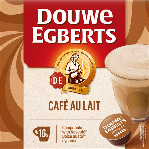 Foto van Douwe Egberts Dolce gusto cafe au lait op witte achtergrond