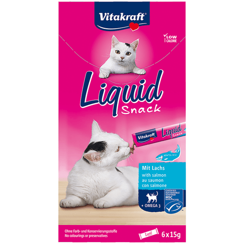 Foto van Vitakraft Kattensnacks liquid zalm-omega op witte achtergrond