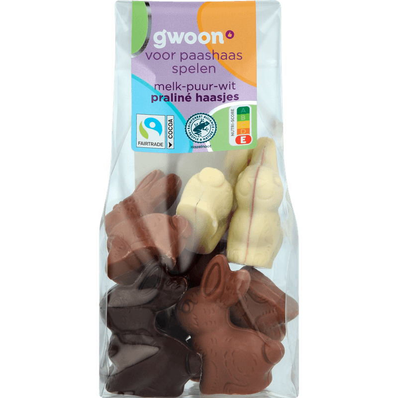 G'woon Paashaasjes praline melk puur wit