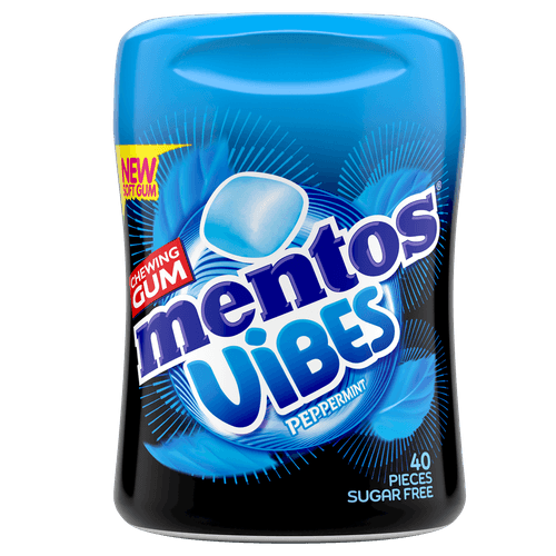Foto van Mentos Gum vibes peppermint 40 st. op witte achtergrond