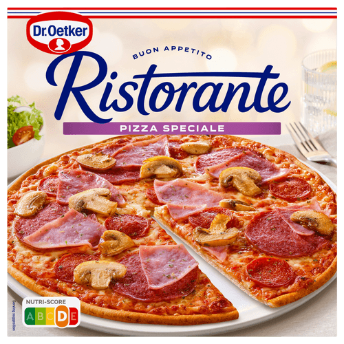 Foto van Dr. Oetker Ristorante pizza speciale op witte achtergrond