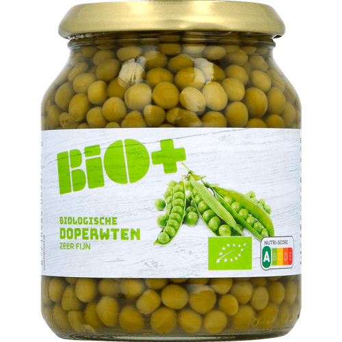 Foto van Bio+ Doperwten extra fijn op witte achtergrond