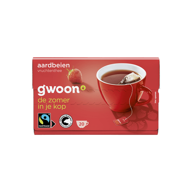 G'woon Vruchtenthee aardbei kop 20 zk.