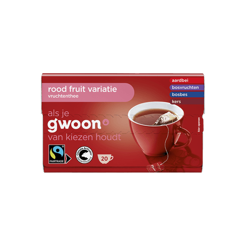 Foto van G'woon Vruchtenthee rood fruit kop 20zk op witte achtergrond