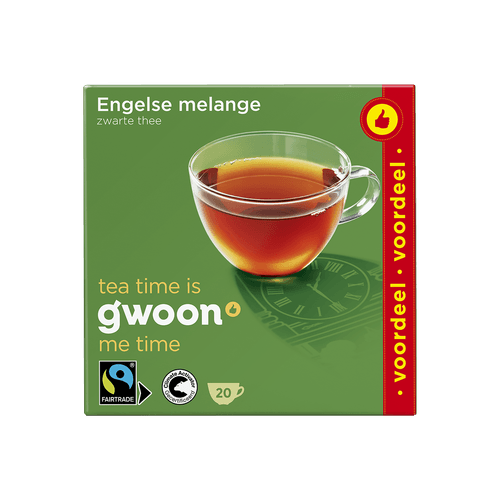 Foto van G'woon Zwarte thee eng. mel. kop 40zk op witte achtergrond