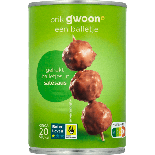 Foto van G'woon Gehaktballetjes in satesaus op witte achtergrond