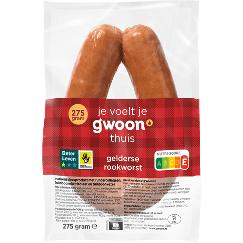 Foto van G'woon Gelderse rookworst op witte achtergrond