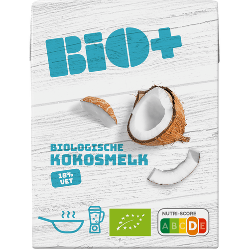 Foto van Bio+ Kokosmelk 18% vet op witte achtergrond