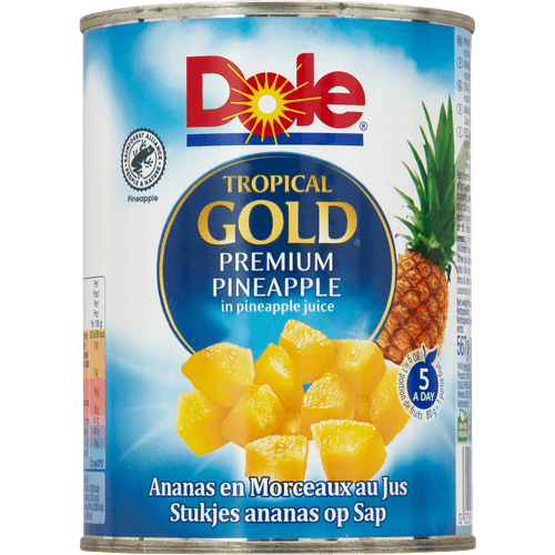 Foto van Dole Ananasblokjes op witte achtergrond