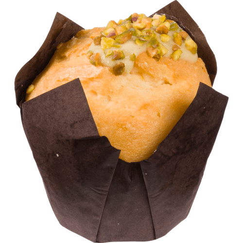 Foto van Vers Pistache muffin op witte achtergrond