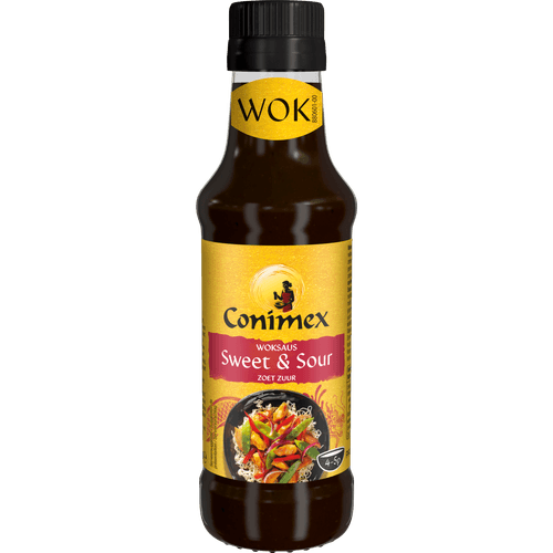 Foto van Conimex Woksaus sweet & sour op witte achtergrond