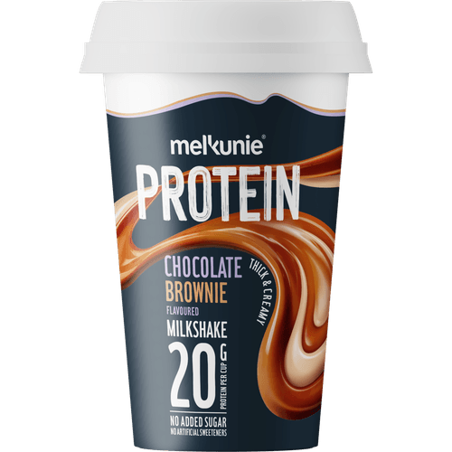 Foto van Melkunie Milkshake protein choco brown op witte achtergrond
