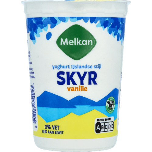 Foto van Melkan Skyr vanille op witte achtergrond
