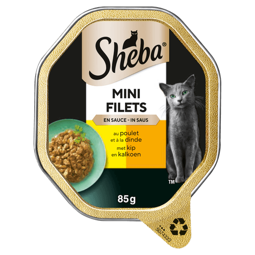 Foto van Sheba Kuipje mini filet in saus kip & kalkoen op witte achtergrond