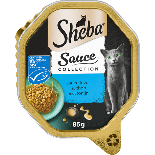 Foto van Sheba Kattenvoer sauce lover met tonijn op witte achtergrond