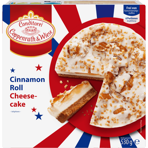Foto van Coppenrath Cinnamon roll cheesecake op witte achtergrond