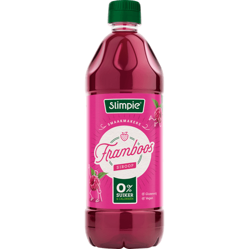 Foto van Slimpie Limonadesiroop framboos op witte achtergrond