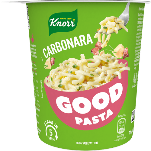 Foto van Knorr Good pasta carbonara op witte achtergrond