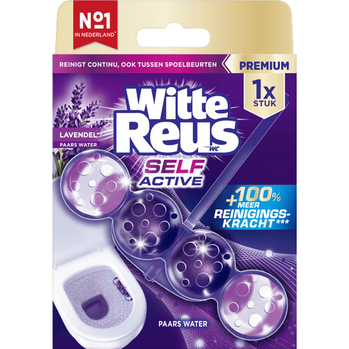 Foto van Witte Reus Toiletblok self active lavendel op witte achtergrond