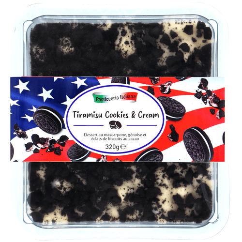 Foto van PASTICCERIA ITALIANA Tiramisu cookies & cream op witte achtergrond