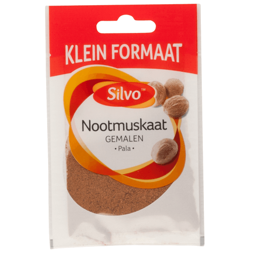 Foto van Silvo Nootmuskaat gemalen op witte achtergrond