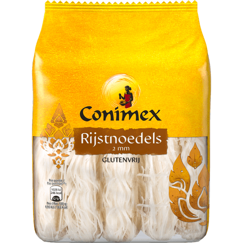 Foto van Conimex Rijst noedels 2 mm op witte achtergrond