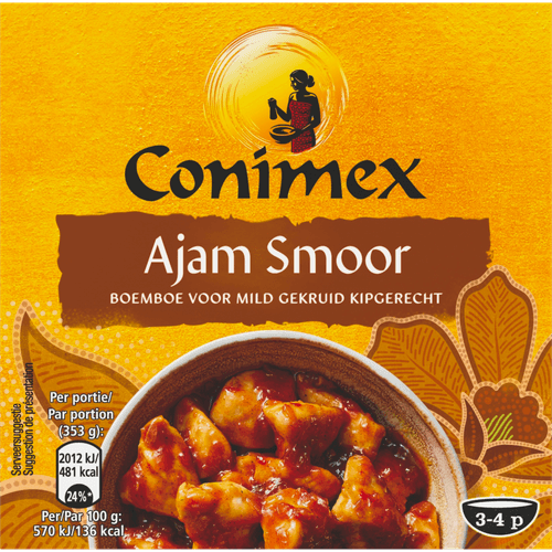 Foto van Conimex Boemboe ajam smoor op witte achtergrond