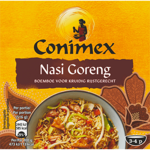 Foto van Conimex Boemboe nasi goreng op witte achtergrond
