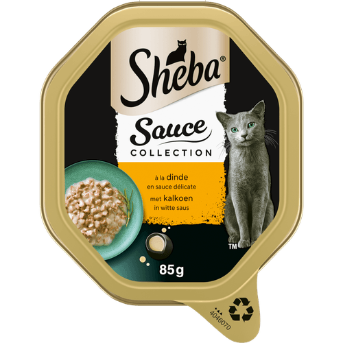 Foto van Sheba Kattenvoer mini filets in saus kalkoen op witte achtergrond