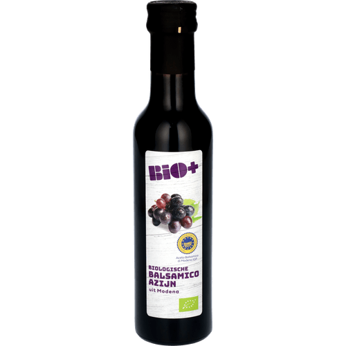 Foto van Bio+ Balsamico azijn uit modena op witte achtergrond