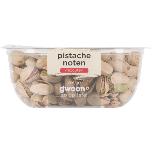 Foto van G'woon Pistachemix gezouten op witte achtergrond