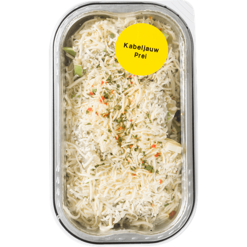 Foto van Hoogland Ovenschotel kabeljauw prei op witte achtergrond