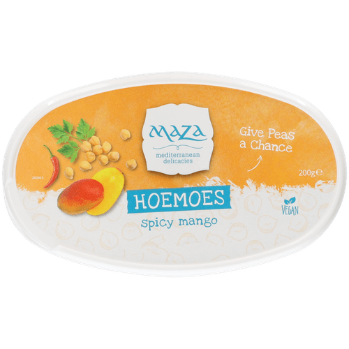 Foto van Maza Hoemoes spicy mango op witte achtergrond