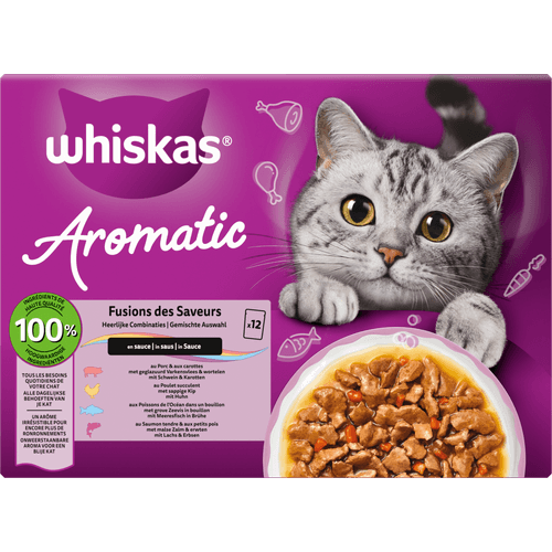 Foto van Whiskas Kattenvoer 1+ aroma fusion 12st. op witte achtergrond