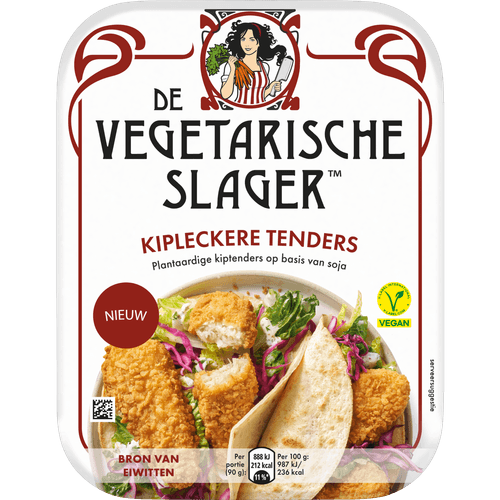Foto van De Vegetarische Slager Kipleckere tenders op witte achtergrond