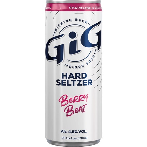 Foto van GiG Hardseltzer berry beat op witte achtergrond