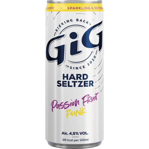 Foto van GiG Hardseltzer passionfruit funk op witte achtergrond