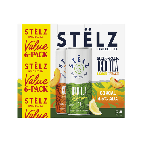 Foto van STELZ Hard ice tea lemon & peach 6x op witte achtergrond
