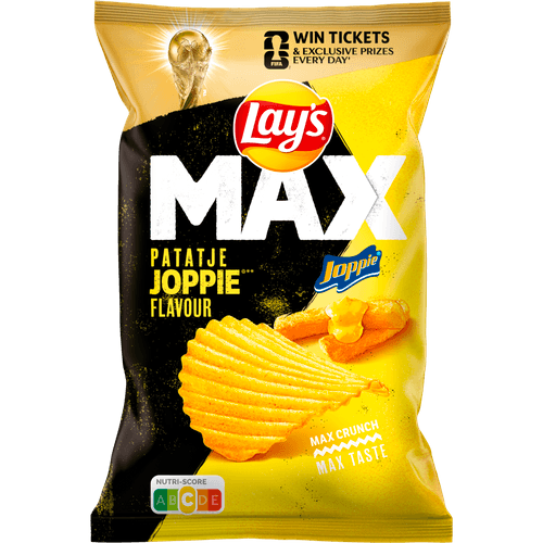 Foto van Lay's Ribbelchips max patatje joppie op witte achtergrond