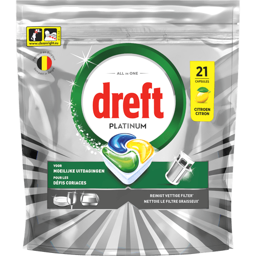 Foto van Dreft Vaatwastabletten platinum lemon 21st op witte achtergrond