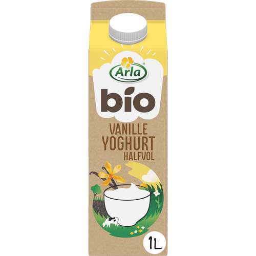 Foto van Arla Biologisch halfvolle yoghurt vanille op witte achtergrond