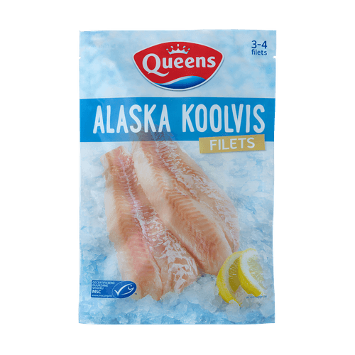 Foto van Queens Alaska koolvisfilet op witte achtergrond