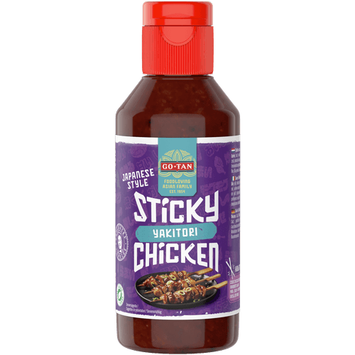 Foto van Go-Tan Yakitori saus sticky chicken op witte achtergrond