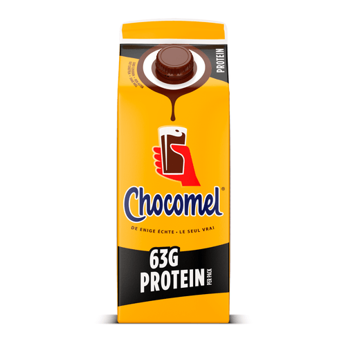 Foto van Chocomel Chocolademelk high protein op witte achtergrond