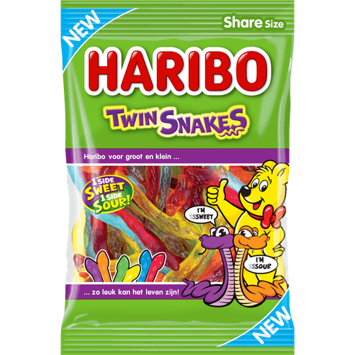 Foto van Haribo Twin snakes op witte achtergrond