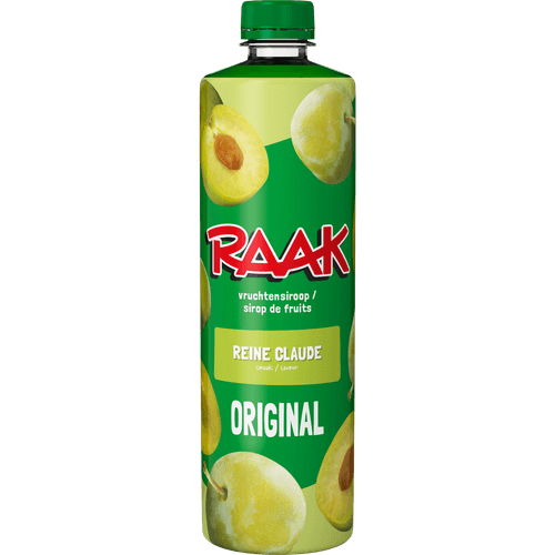 Foto van Raak Limonadesiroop reine claude op witte achtergrond